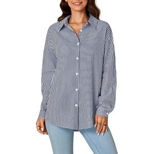 image:imageLYANER Womens Striped Button Down Shirts Long Sleeve Button Up Collared Office Work Blouses TopsNavy Blue