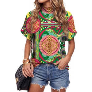 image:imageLYANER Womens Summer High Mock Neck Batwing Short Sleeve Shirt Top Asymmetric Hem Casual BlouseMulticolored