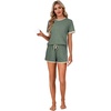 image:imageLYANER Pajama Set for Women 2 Piece Lounge Set Striped Crew neck Short Sleeve Tops and Shorts Soft SleepwearArmy Green