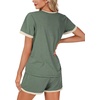 image:imageLYANER Pajama Set for Women 2 Piece Lounge Set Striped Crew neck Short Sleeve Tops and Shorts Soft SleepwearArmy Green