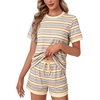 image:imageLYANER Pajama Set for Women 2 Piece Lounge Set Striped Crew neck Short Sleeve Tops and Shorts Soft SleepwearBeige