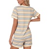 image:imageLYANER Pajama Set for Women 2 Piece Lounge Set Striped Crew neck Short Sleeve Tops and Shorts Soft SleepwearBeige