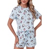 image:imageLYANER Pajama Set for Women 2 Piece Lounge Set Striped Crew neck Short Sleeve Tops and Shorts Soft SleepwearBlack Penguin