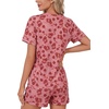image:imageLYANER Pajama Set for Women 2 Piece Lounge Set Striped Crew neck Short Sleeve Tops and Shorts Soft SleepwearBurgundy Daisies