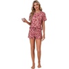 image:imageLYANER Pajama Set for Women 2 Piece Lounge Set Striped Crew neck Short Sleeve Tops and Shorts Soft SleepwearBurgundy Daisies