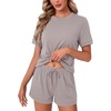 image:imageLYANER Pajama Set for Women 2 Piece Lounge Set Striped Crew neck Short Sleeve Tops and Shorts Soft SleepwearGray