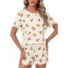 image:imageLYANER Pajama Set for Women 2 Piece Lounge Set Striped Crew neck Short Sleeve Tops and Shorts Soft SleepwearLight Brown Bear