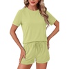 image:imageLYANER Pajama Set for Women 2 Piece Lounge Set Striped Crew neck Short Sleeve Tops and Shorts Soft SleepwearLight Green