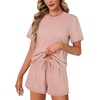 image:imageLYANER Pajama Set for Women 2 Piece Lounge Set Striped Crew neck Short Sleeve Tops and Shorts Soft SleepwearPink