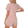image:imageLYANER Pajama Set for Women 2 Piece Lounge Set Striped Crew neck Short Sleeve Tops and Shorts Soft SleepwearPink
