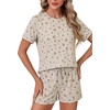 image:imageLYANER Pajama Set for Women 2 Piece Lounge Set Striped Crew neck Short Sleeve Tops and Shorts Soft SleepwearPink Floral