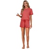 image:imageLYANER Pajama Set for Women 2 Piece Lounge Set Striped Crew neck Short Sleeve Tops and Shorts Soft SleepwearRed