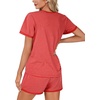 image:imageLYANER Pajama Set for Women 2 Piece Lounge Set Striped Crew neck Short Sleeve Tops and Shorts Soft SleepwearRed