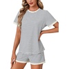 image:imageLYANER Pajama Set for Women 2 Piece Lounge Set Striped Crew neck Short Sleeve Tops and Shorts Soft SleepwearWhite