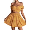 image:imageLYANER Womens 2 Piece Outfits Floral Off Shoulder Tie Up Crop Top and Mini Skirt SetYellow Floral