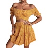 image:imageLYANER Womens 2 Piece Outfits Floral Off Shoulder Tie Up Crop Top and Mini Skirt SetYellow Floral