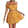 image:imageLYANER Womens 2 Piece Outfits Floral Off Shoulder Tie Up Crop Top and Mini Skirt SetYellow Floral