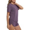 image:imageLYANER Womens 2 Piece Pajama Sets short sleeve shirt and split shorts Casual Lounge SleepwearDark Purple