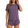 image:imageLYANER Womens 2 Piece Pajama Sets short sleeve shirt and split shorts Casual Lounge SleepwearDark Purple
