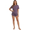 image:imageLYANER Womens 2 Piece Pajama Sets short sleeve shirt and split shorts Casual Lounge SleepwearDark Purple