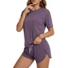 image:imageLYANER Womens 2 Piece Pajama Sets short sleeve shirt and split shorts Casual Lounge SleepwearDark Purple