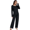 image:imageLYANER Womens 2 Piece Satin Silky Pajama Set Long Sleeve Button Front Shirt with Elastic Waist Pants Loungewear SleepwearBlack