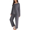 image:imageLYANER Womens 2 Piece Satin Silky Pajama Set Long Sleeve Button Front Shirt with Elastic Waist Pants Loungewear SleepwearDark Gray