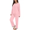 image:imageLYANER Womens 2 Piece Satin Silky Pajama Set Long Sleeve Button Front Shirt with Elastic Waist Pants Loungewear SleepwearLight Pink