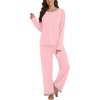 image:imageLYANER Womens 2 Piece Satin Silky Pajama Set Long Sleeve Button Front Shirt with Elastic Waist Pants Loungewear SleepwearLight Pink