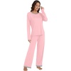 image:imageLYANER Womens 2 Piece Satin Silky Pajama Set Long Sleeve Button Front Shirt with Elastic Waist Pants Loungewear SleepwearLight Pink