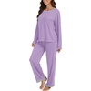 image:imageLYANER Womens 2 Piece Satin Silky Pajama Set Long Sleeve Button Front Shirt with Elastic Waist Pants Loungewear SleepwearLight Purple