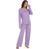 image:imageLYANER Womens 2 Piece Satin Silky Pajama Set Long Sleeve Button Front Shirt with Elastic Waist Pants Loungewear SleepwearLight Purple