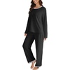 image:imageLYANER Womens 2 Piece Satin Silky Pajama Set Long Sleeve Button Front Shirt with Elastic Waist Pants Loungewear SleepwearSolid Black