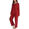 image:imageLYANER Womens 2 Piece Satin Silky Pajama Set Long Sleeve Button Front Shirt with Elastic Waist Pants Loungewear SleepwearSolid Wine Red