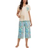 image:imageLYANER Womens 2 Piece Short SleeveTops and Print Cropped Pants Loose Lounge Pj Sets with PocketGreen