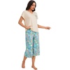 image:imageLYANER Womens 2 Piece Short SleeveTops and Print Cropped Pants Loose Lounge Pj Sets with PocketGreen