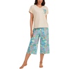 image:imageLYANER Womens 2 Piece Short SleeveTops and Print Cropped Pants Loose Lounge Pj Sets with PocketGreen