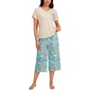 image:imageLYANER Womens 2 Piece Short SleeveTops and Print Cropped Pants Loose Lounge Pj Sets with PocketGreen