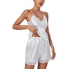 image:imageLYANER Womens 3pcs Sleepwear Silk Satin V Neck Lace Trim Cami Top and Shorts Pajama Set with RobeWhite