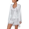 image:imageLYANER Womens 3pcs Sleepwear Silk Satin V Neck Lace Trim Cami Top and Shorts Pajama Set with RobeWhite