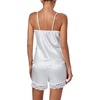 image:imageLYANER Womens 3pcs Sleepwear Silk Satin V Neck Lace Trim Cami Top and Shorts Pajama Set with RobeWhite