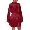 image:imageLYANER Womens 3pcs Sleepwear Silk Satin V Neck Lace Trim Cami Top and Shorts Pajama Set with RobeWine Red