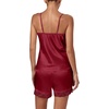 image:imageLYANER Womens 3pcs Sleepwear Silk Satin V Neck Lace Trim Cami Top and Shorts Pajama Set with RobeWine Red