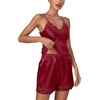 image:imageLYANER Womens 3pcs Sleepwear Silk Satin V Neck Lace Trim Cami Top and Shorts Pajama Set with RobeWine Red