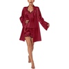 image:imageLYANER Womens 3pcs Sleepwear Silk Satin V Neck Lace Trim Cami Top and Shorts Pajama Set with RobeWine Red