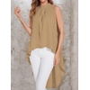 image:imageLYANER Womens Asymmetrical High Low Sleeveless Mock Neck Flowy Blouse TopsKhaki