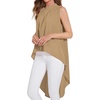image:imageLYANER Womens Asymmetrical High Low Sleeveless Mock Neck Flowy Blouse TopsKhaki