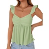 image:imageLYANER Womens Babydoll Tank Top Summer Camisole Dressy Casual Ruffle Strap Sleeveless Flowy Hem Peplum TopsBean Green