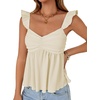 image:imageLYANER Womens Babydoll Tank Top Summer Camisole Dressy Casual Ruffle Strap Sleeveless Flowy Hem Peplum TopsBeige