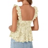 image:imageLYANER Womens Babydoll Tank Top Summer Camisole Dressy Casual Ruffle Strap Sleeveless Flowy Hem Peplum TopsChampagne Print